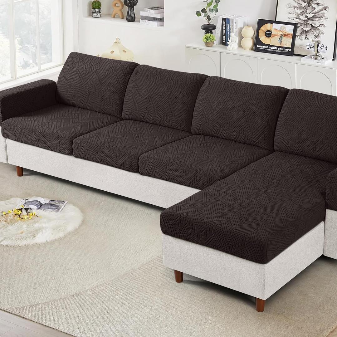 Ruaozz Couch Cushion Covers for Sectional Sofa Stretch Seat Cushion Covers Washable Sofa Slipcovers for L Shaped Soft Furniture Protector Pet Friendly (2 PC Seat + 1 PC Chaise Cover, Chocolate)