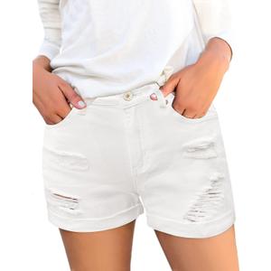 luvamia Women's Ripped High Waisted Denim Shorts Stretchy Cuffed Hem Jean Shorts M