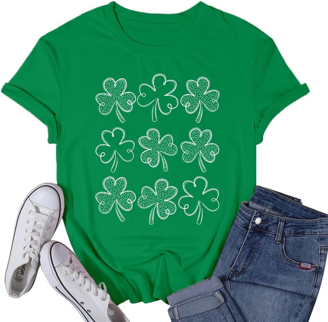 Womens St Patricks Day Shamrock T-Shirts Happy Go Lucky Shirts Irish Clover Tee Tops (XL)