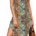 Women's Summer Midi Dress 2025 Sleeveless Floral Print Split Casual Bodycon Long Beach Sundress Travel Vacation Outfits (XL)