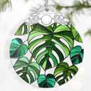 Monstera Plant Ornament  Christmas Decoration & Christmas Ornament; Stained Glass Holiday Decoration (Holiday Present, Bauble Present, Gift Idea, Gift Exchange) | Heirloom Keepsakes