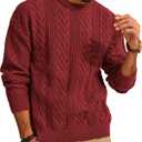 PJ PAUL JONES Mens Crewneck Sweater Casual Cable Knit Pullover Sweater Drop Shoulder Solid Knitted Sweaters (Large, Red)