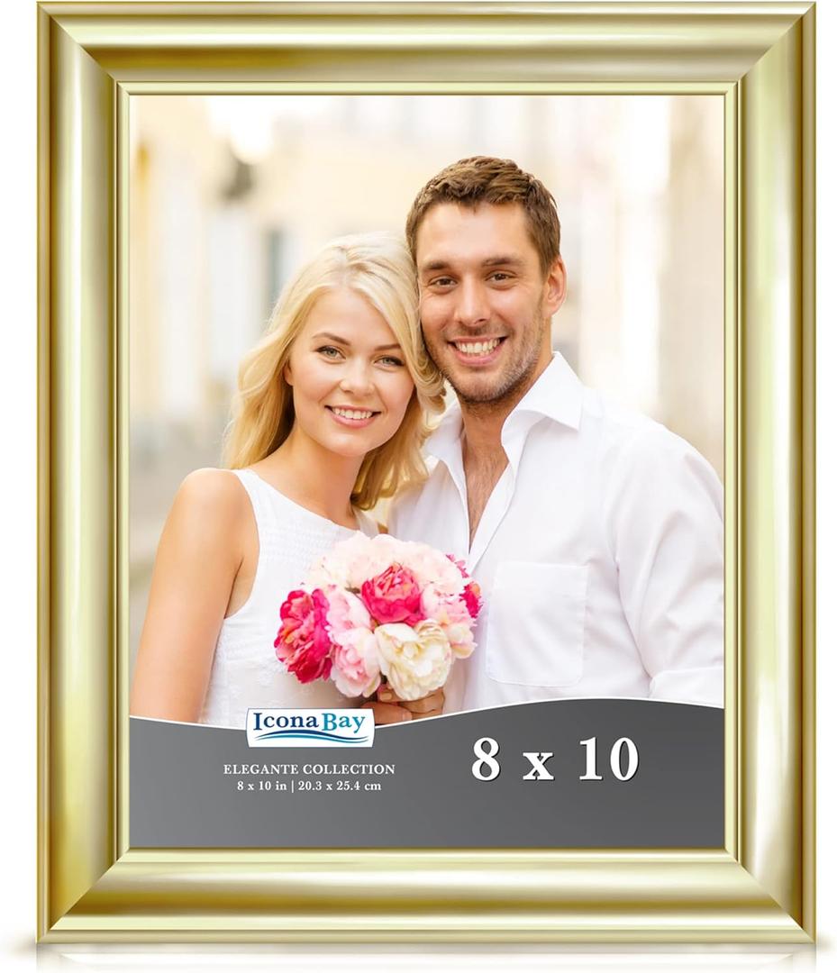 Icona Bay 8x10 Gold Picture Frame, Contemporary Photo Frame 8 x 10, Wall Mount or Table Top, Elegante Collection