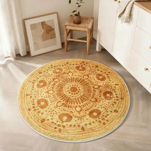 Asrug Faux Jute Round Rug Area Rug Washable Non-Slip Circle Rug Soft Touch Circle Rugs Round for Kitchen Bathroom Living Bedroom Nursery, Carpet Low Pile 4ft /48 inch/122 cm Beige/Brown