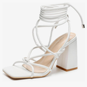 Womens Strappy Heels Lace Up Chunky Heel Sandals, Cute Block Heel Wrap Sandals for Women Dressy Sexy with Square Toe Left size is Missing Size 6.5