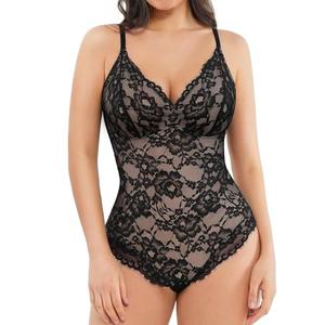 Popilush Shapewear Bodysuit V Neck Tummy Control Backless Lace Tank Tops Sleeveless Thong Bodysuit Size XXL