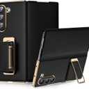 HelloDeere for Samsung Galaxy Z Fold 7 Case with Kickstand, 【Military Grade Drop Protection】【Hinge Protection with Camera Cover】, Full Body Cover Shockproof Phone Case for Z Fold 7 Leather Case, Black