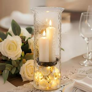 Patelai 15 Inch Tall Glass Hurricane Candle Holder for Home Wedding Holiday Centerpiece Decoration Large Clear Pillar Candle Holder with Removable Metal Insert