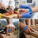 150 PCS Adhesive Blue Bandages, Metal Detectable Small Bulk Waterproof Bandage with Non-Stick Pad for Catering First Aid and Wound Care Protection 4 Shapes