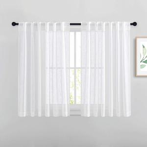 NICETOWN White Sheer Curtains 54 inch Length for Nursery, Rod Pocket & Back Tab Linen Blend Window Treatments Semi Sheer Privacy with Light Filter for Kids Room, W52 x L54, 2 Panels