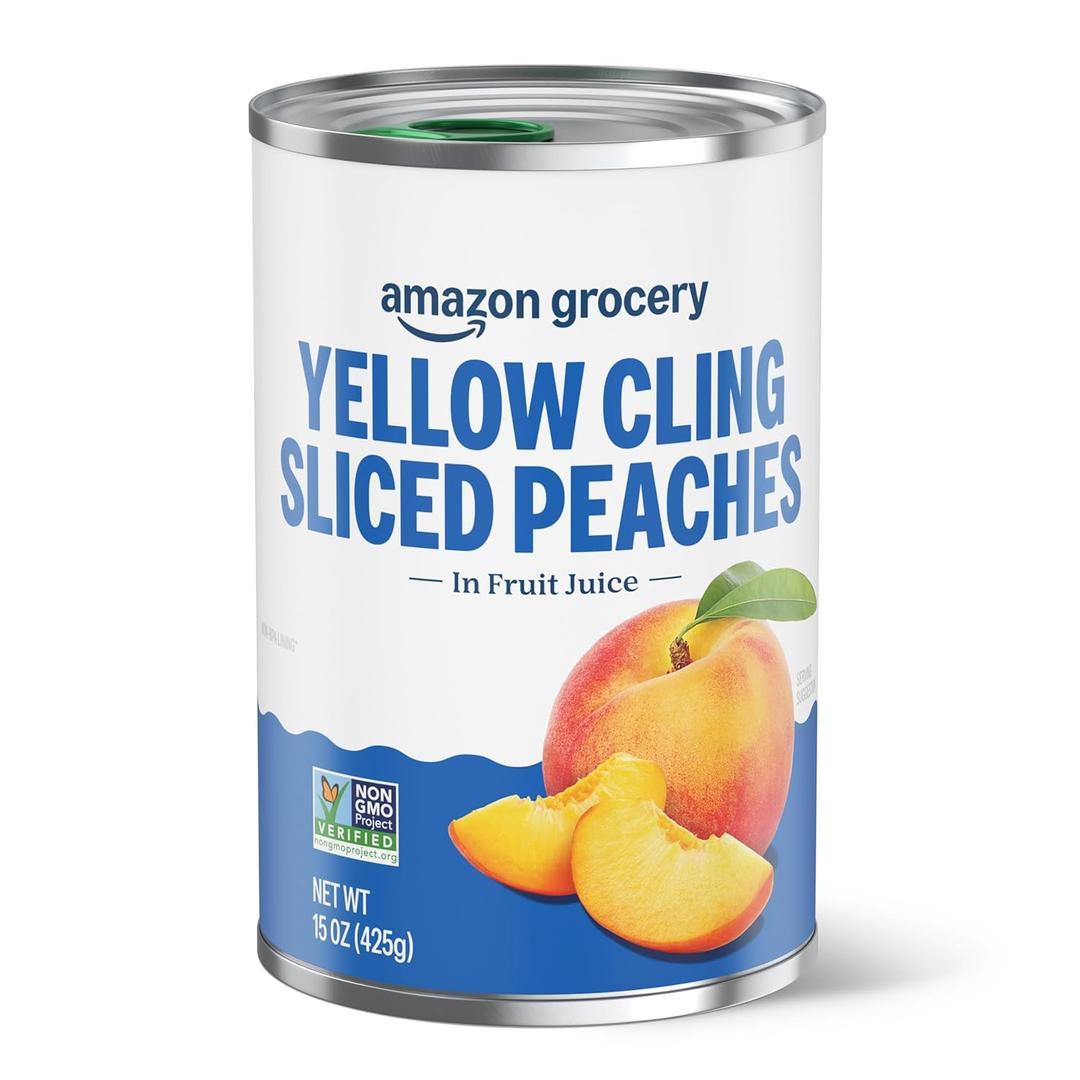 Amazon Grocery, Yellow Cling Sliced Peaches, 15 Oz (Previously Amazon Fresh) (EXP 09/01/27)