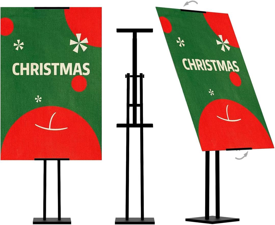 Heavy Duty Sign Stand, Metal Floor Standing Poster Stand, Retractable Height Poster Board Stand and 180 Rotation, Display Stands for Vendor Events, Black Foam Board Stand 2 Pack