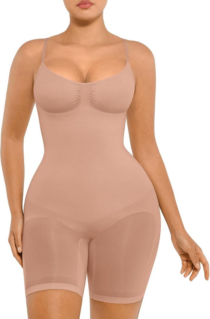 FeelinGirl Shapewear Bodysuit Tummy Control Seamless Sculpting Hip Enhancer Body Shaper for Women (Medium-Large, Khaki Beige)