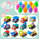 JOYIN 12 Pcs Easter Eggs Filled with Toy Cars, Colorful Prefilled Pull Back Construction Vehicle, and Race Car for Kids Boys Hunt, Basket Stuffers, Party Favors, Classroom Prize
