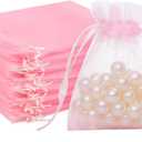 FUNFERY 100 Pcs Pink Organza Bags 3x4 in, Small Mesh Drawstring Gift Bags for Sachet, Jewelry, Candy, Wedding Favor, Easter Day