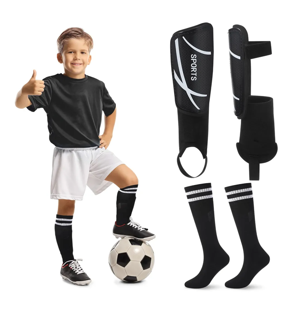 Soccer Shin Guards and Socks Kids Youth Lightweight Soccer Pads Defender with Ankle Protection Ski Shin Guards Football Equipment for Age 4-14 Toddler Boys Girls Teens