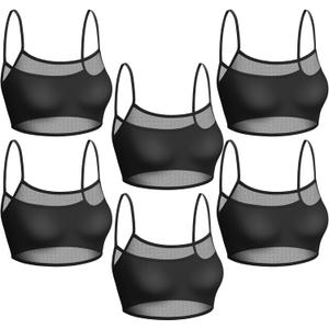 Toulite 6 Pcs Summer Women Mini Tanning Bikini Sheer Tank Tops See Through Stretch Crop Top Sleeveless Mesh for Beach (Large-X-Large, Black)