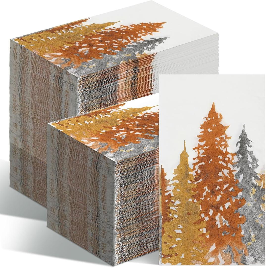 Seajan 200 Pcs Fall Tree Paper Guest Napkins Disposable Hand Towels for Bathroom Paper Disposable Guest Towels Napkins for Spring and Summer Wedding Bathroom Birthday Dinner Party