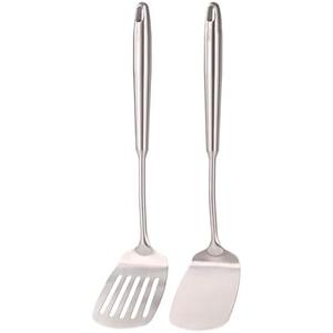 18/10 Stainless Steel Spatulas Set - 15 Long Spatulas for Kitchen, Metal Cooking Utensils - 1 Slotted Spatula + 1 Solid Turner (style B - roosewood handle)