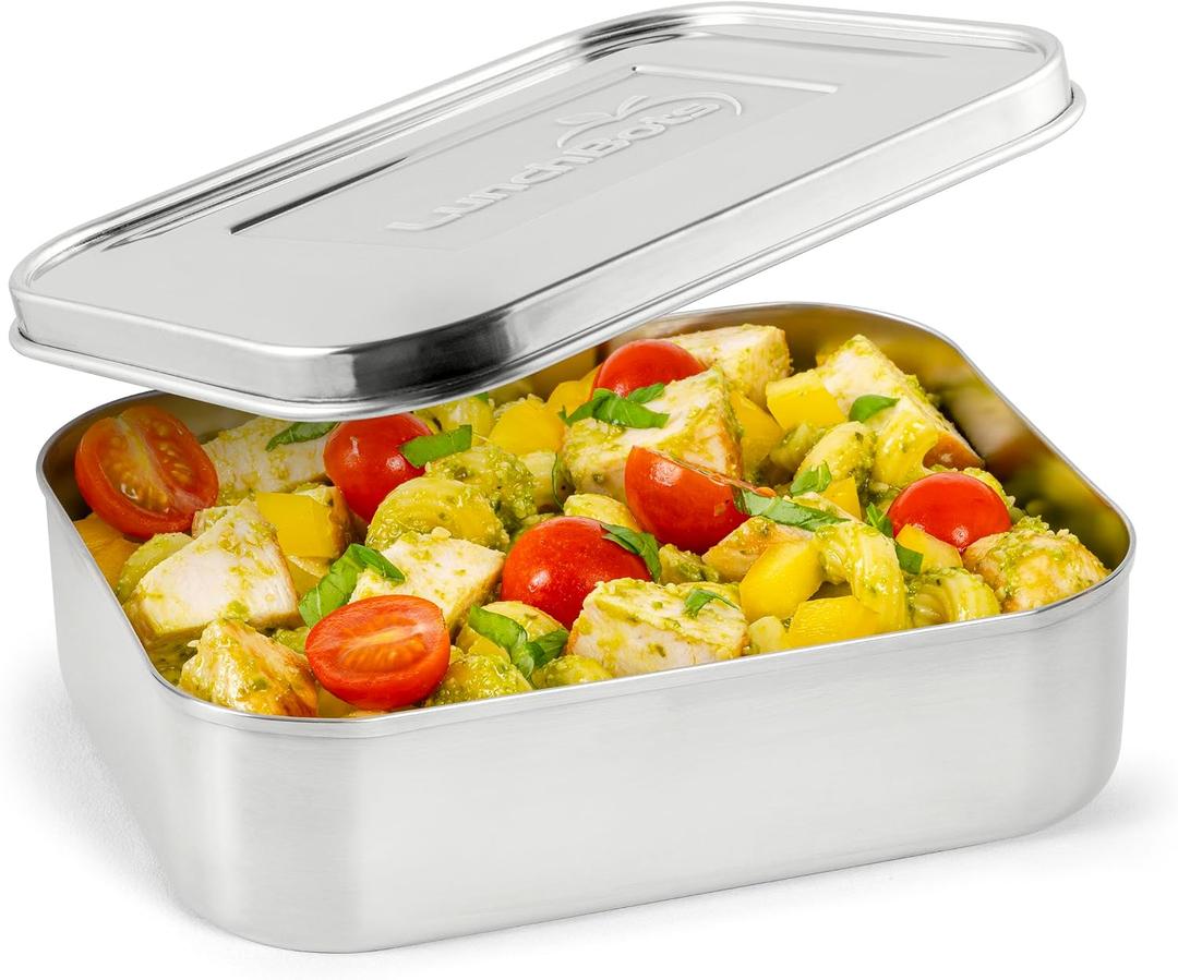LunchBots Medium Uno Stainless Steel Sandwich Container - Open Design for Wraps - Salads or a Small Meal - Eco-Friendly - Dishwasher Safe and BPA-Free - Stainless Steel