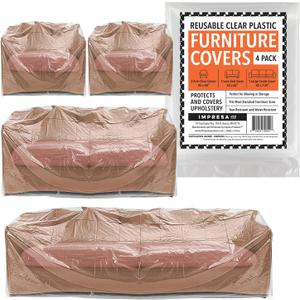 Impresa Plastic Furniture Covers - Pack of 4, 2 Mil, Clear Tear-Resistant Design & Moving Supplies - Dust & Moisture Barrier & Furniture Covers for Storage
