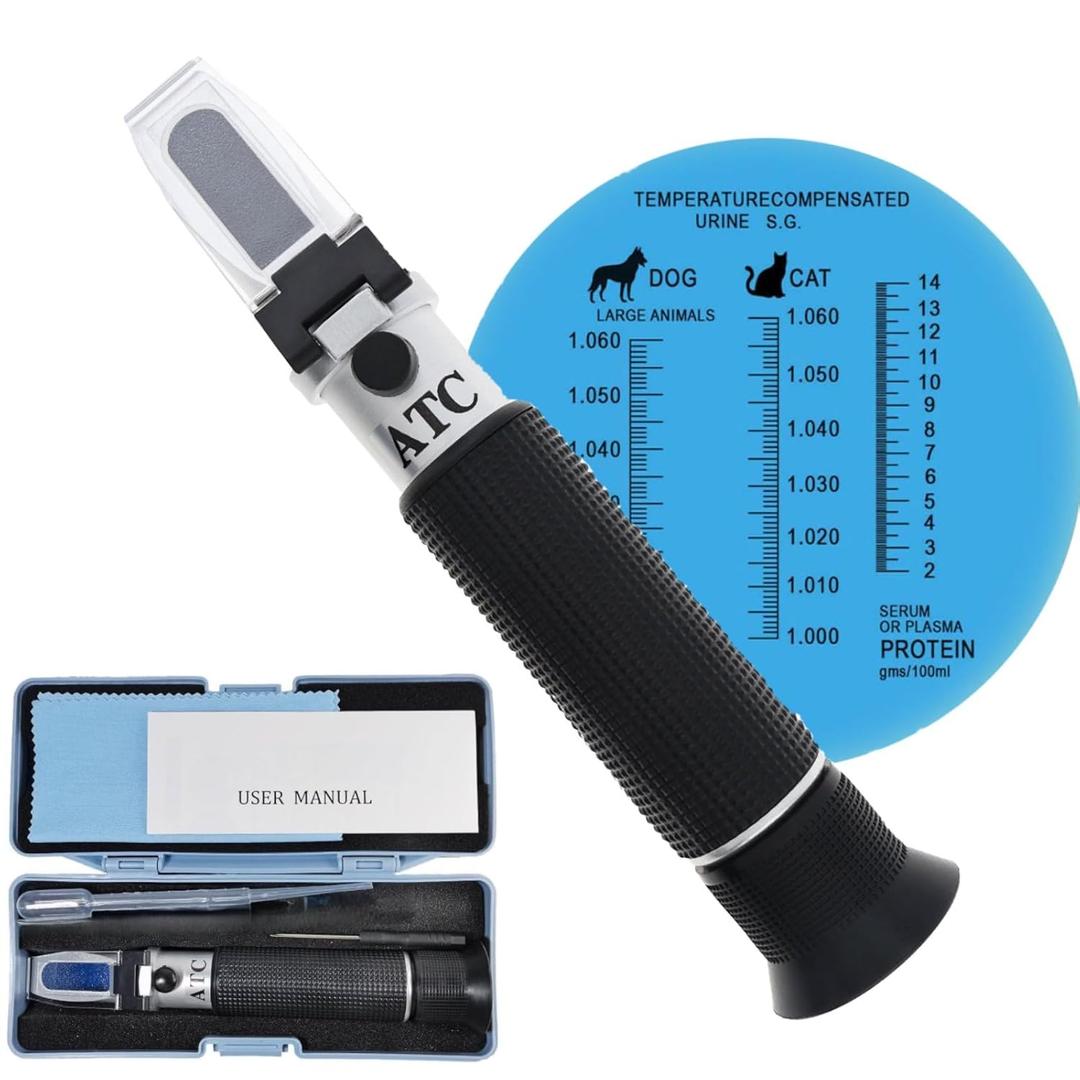 3 in 1 Animal Clinical Refractometer, Urine Specific Gravity Serum Protein Measuring for Veterinary/Pet, No Battery Required Hand Held Cat and Dog Health Index Measuring Instrument