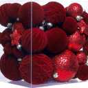 38 Pcs Burgundy Velvet Christmas Ball Ornaments, Christmas Tree Decorations with Paper Ornaments, Shatterproof Hanging Xmas Dcor Set for Office Home Holiday in 3 Sizes(Small Medium Large)