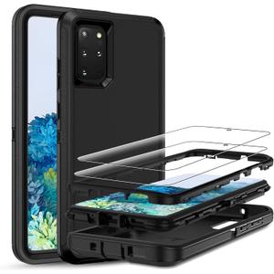 for Samsung Galaxy S20 Plus Case with [2 Pack] HD Screen Protector, [Military-Grade] Shockproof Dust/Drop Proof 3-Layer Full Body Protection Heavy Duty Case for Galaxy S20+ 5G, Black