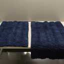 H.VERSAILTEX Navy Blue Bathroom Rugs 2 Piece, Bath Mat Set Slip-Resistant Extra Absorbent Soft and Fluffy Striped Chenille Bath Rugs, Floor Mats Dry Fast Machine Washable (20" x 32"/17" x 24")
