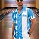 Hawaiian Bowling Shirts Men Retro Funny Sport Bowler Shirt Beach Summer Tee Tropical Vacation Button Down Short Sleeve Tops (Blue, M)