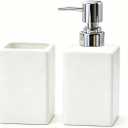 White Bathroom Accessories Set 2Pcs,Ceramic Soap Dispenser and Toothbrush Holder,Modern Decor Square Countertop Bath Set with Toothbrush Cup for Free Tray
