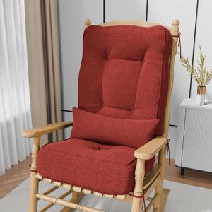5" Rocking Chair Cushions with Pillow, Water Fade-Resistant | 18"x18" Thick Olefin Durable Tufted Chair Pads for Rocker Furniture with Ties for Indoor, Outdoor, Porch Garden,Cafe, Nursing