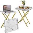 IBUYKE Foldable TV,End Table with Removable Food Serving Tray,Portable Wooden Snack Table for Livingroom, Bedroom, Office, Camping, White with Gold UTVT001G