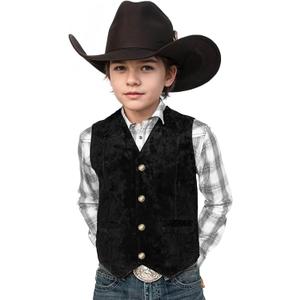 Retro Boys Western Vest Suede Cowboy Style Costume Vest Casual Waistcoat 8Y