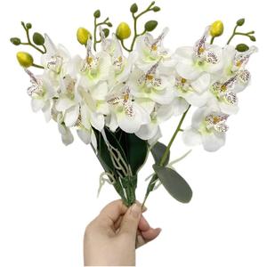 Rikyo 4 Bunches Tropical Artificial Flower 11" Mini Butterfly Orchid with 4 Silk Flower Heads and Phalaenopsis Orchids Leaves Faux Leaf for Wedding Home Decor Flowers Garden Bonsai (White-1)