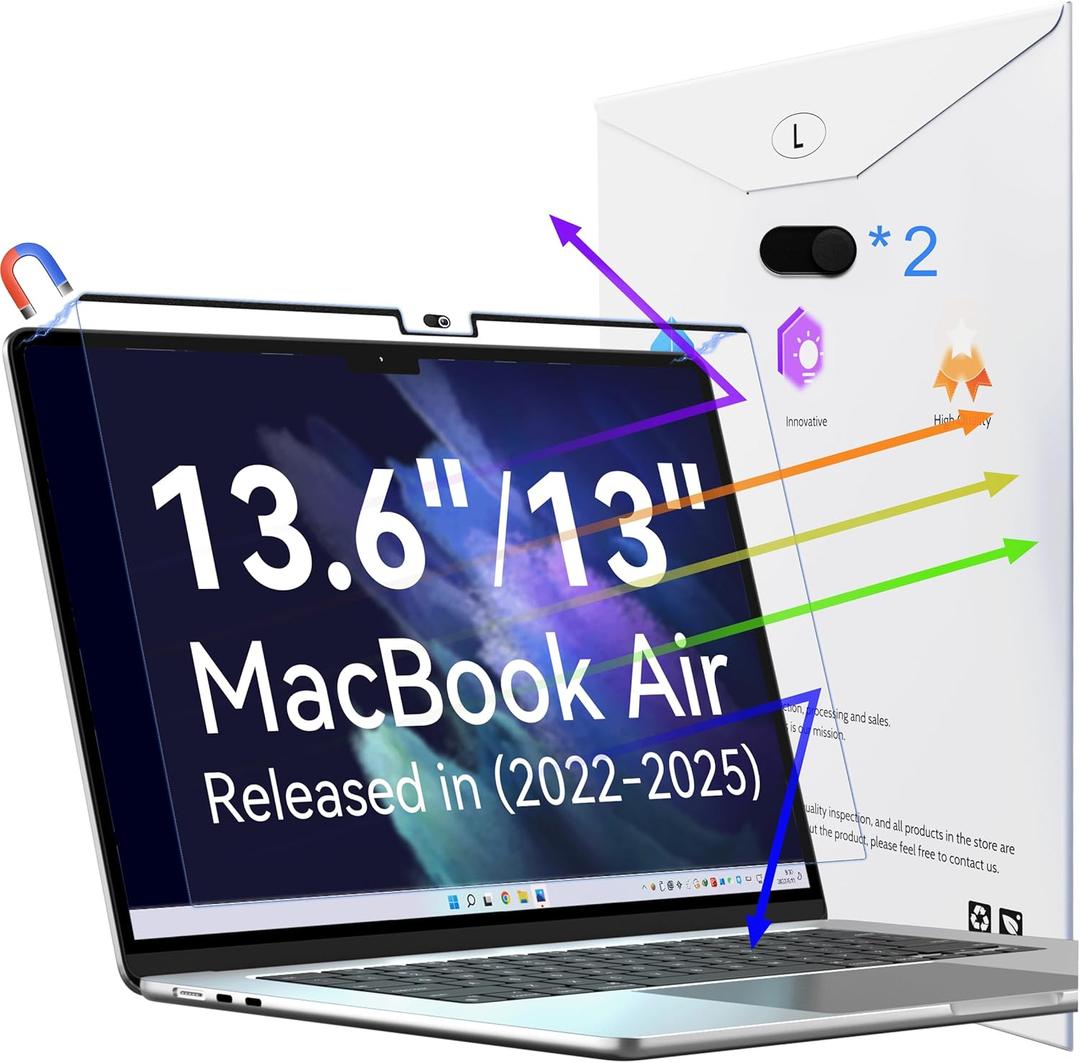 Magnetic Anti Blue Light Screen Protector for MacBook Air 13.6/13 Inch (2022-2025, M2, M3, M4), Removable Glare Filter for 13" Mac Laptop Computer
