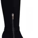 Coutgo Womens Knee High Boots Stiletto Heels Suede Pointed Toe Wide Calf Metal Buckle Side Zipper Winter Boots (8.5, Black)