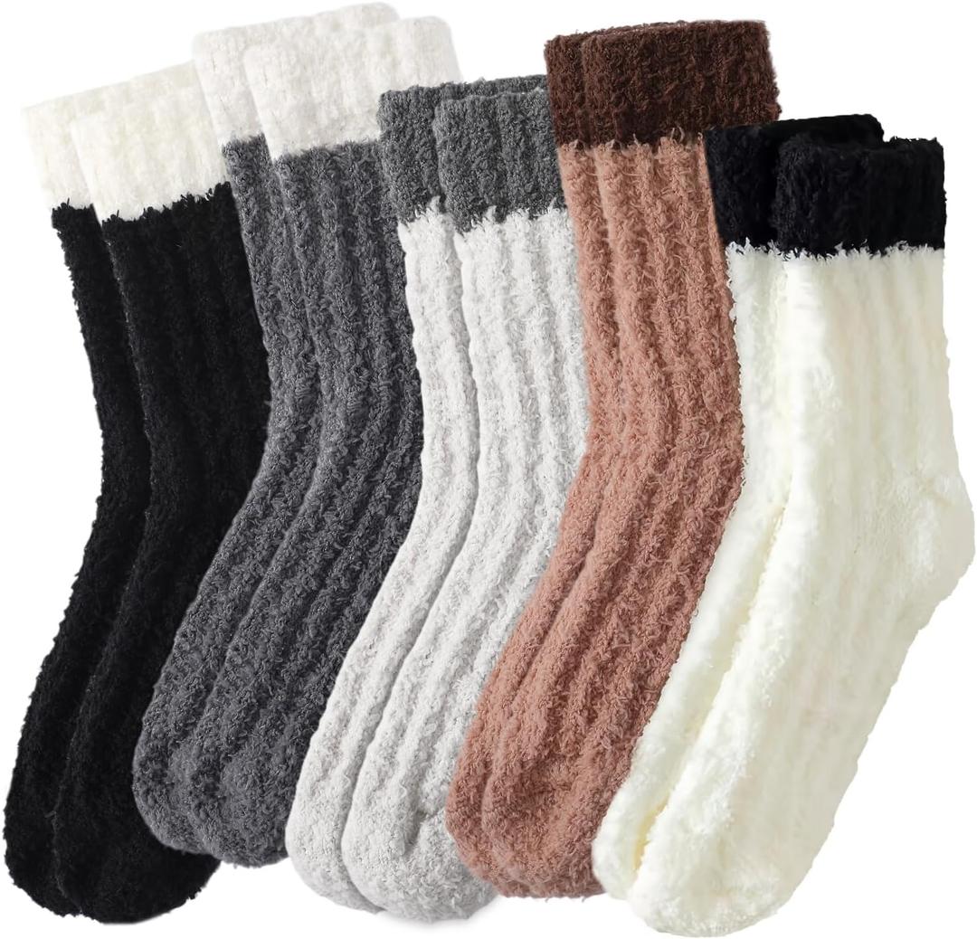 fauson Fuzzy Socks for Women - 5 Pairs Slipper Socks for Women, Soft & Cozy Slipper Sock for Winter Home and Sleeping, Regular