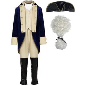 ReliBeauty Washington Costume Boys Hamilton American Colonial Uniform with Wig (59.5 INCHES/150)