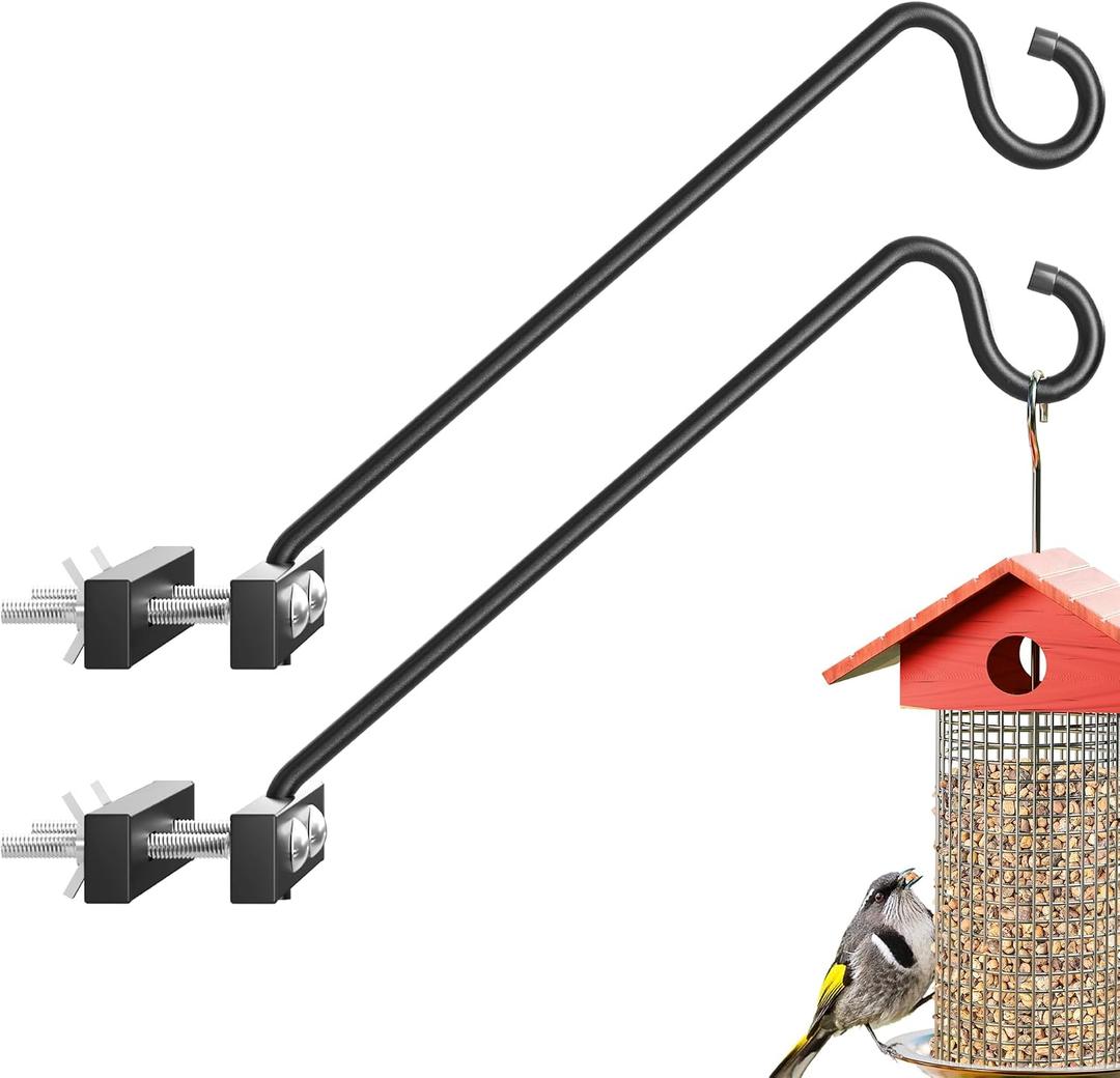 12-Inch 2 Pack Deck Bird Feeder Hanger for Railing, Outdoor Decor Plant Hanger, Balcony Railing Hook - 22LB Capacity - for Hanging Plants, Bird Feeders, Lanterns, Wind Chimes