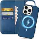 SHIELDON Wallet Case for iPhone 16 Pro 6.3", Genuine Leather 2 in 1 Book Magnetic RFID Blocking Card Slot Kickstand Wireless Charging Shockproof Cover Compatible with iPhone 16 Pro - Nappa Royal Blue