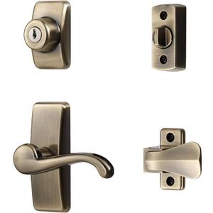 Ideal Security Door Lever with Deadbolt Lock for Storm and Screen Doors, Antique Brass (4-Piece Set)