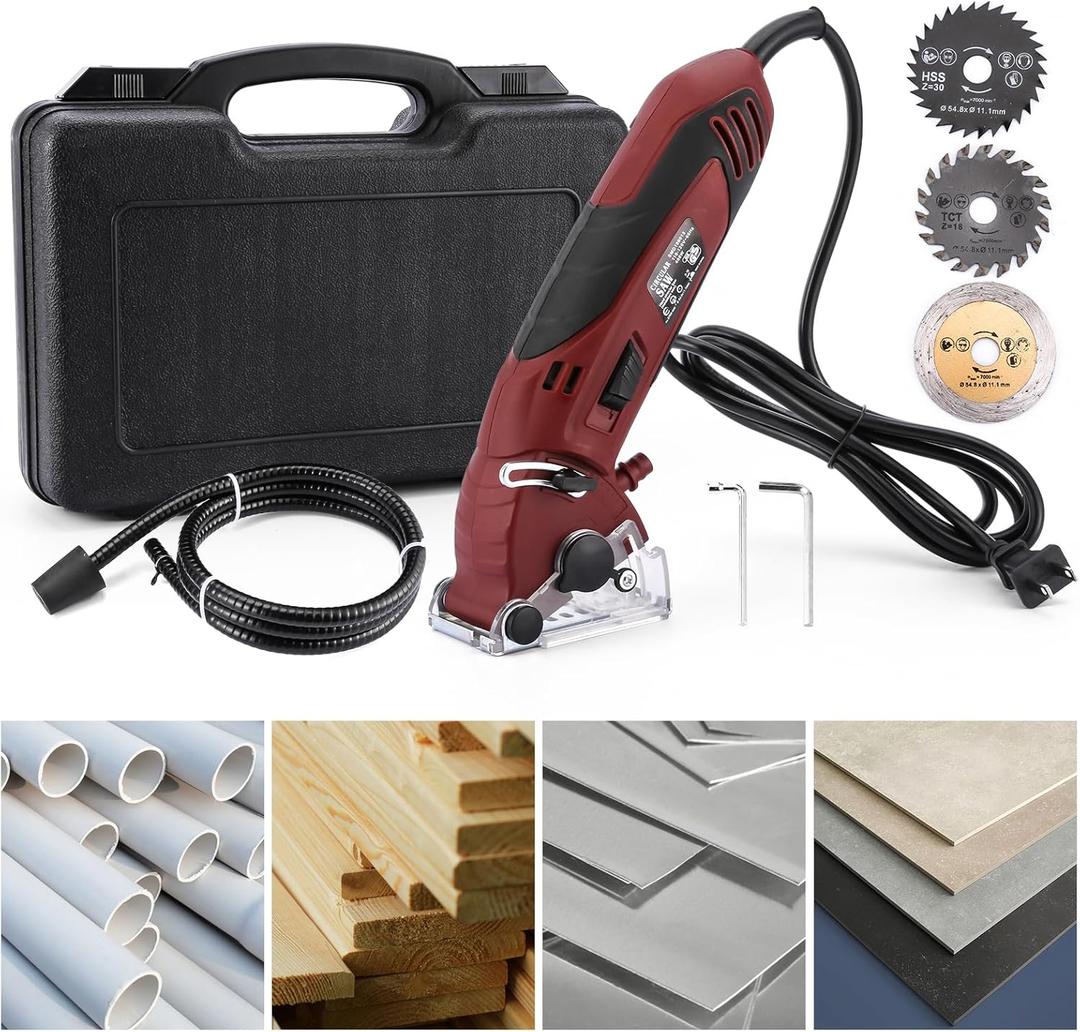 IRONWALLS Mini Circular Saw Set, 400W 3400RMP Multi-Functional Circular Saw Machine with 3PCS Carbide Tipped Blade, 110V Hand-Held Corded Electric Powered Mini Saw for Wood, Metal, Tile, PVC Plastic