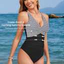 Zando Women V Neck Ruched One Piece Swimsuit Tummy Control Front Cross Wrap Bathing Swim Suit Swimwear (Black, L)