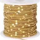 33FT 18K Gold Plated Curb Chains Bulk, 2mm Stainless Steel Flat Satellite Curb Link Chains Roll for Jewelry Making (Gold short embossed)