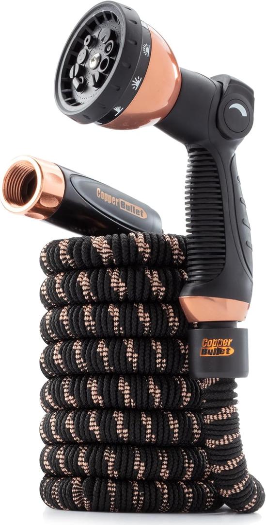 Pocket Hose 25 FT Copper Bullet Expandable Garden Hose w/10 Pattern Thumb Spray Nozzle AS SEEN ON TV 650psi 3/4 in Patented Lead-Free Ultra-Lightweight Solid Copper Anodized Aluminum