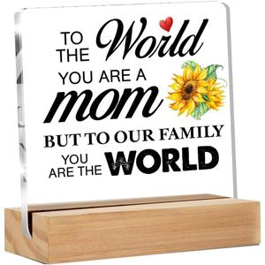 Desk Sign Mom Gift - Clear Acrylic for Mom's Day & Birthday, 4 x 4 Inches