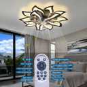 Dalouguan 35" Black Modern Ceiling Fan with Lights Remote Control, 6 Speeds 3 Light Color Low Profile Flush Mount Ceiling Fan with Light for Kitchen Bedroom