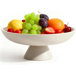 Fruit Bowl for Kitchen Counter, 11.8" W Large Concrete Decorative Bowls for Home Decor Purse Key Bowl for Entryway Table, Modern Style Catch-all Bowls (Off-White)