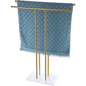 JQK Bath Towel Holder Stand Brushed Gold, 30 Inch Free Standing Double Towel Rack Shelf for Bathroom Floor, Light Gold, BTH100L30-WG